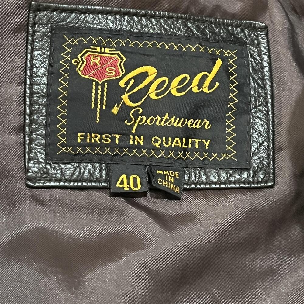 Reed Jacket Mens 40 Dark Brown Leather Bomber Full Zip Stand Collar Lined - Picture 10 of 10